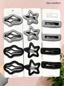 3/6pcs/Set Y2K Star & Cloud Glitter Hair Clips, Premium Minimalist Hair Accessories, Star, Cloud, Square 3 Shapes With Black & Silver Color Matching, Surface With Subtle Glittery Luster, Full Vintage Vibe - Suitable For Women And Girls, Perfect For Daily Wear, Vacation, Party, Graduation Season,Hair Claws - Multicolor - View 12