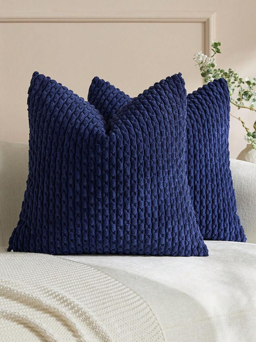 1pc/2pcs Bohemian Striped Throw Pillow Cover (Pillow Insert Not Included), Soft Plush Corduroy Solid Color Decorative Square Pillow Case, Suitable For Holiday, Sofa, Bedroom, Bed, All Seasons Use.