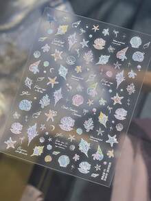 1片裝 5D可愛夏季貝殼美甲貼紙，精緻迷你貝殼、海螺、海馬、珊瑚、海星、蝴蝶結自黏式轉印美甲貼紙，DIY美甲貼 - 彩色 - 查看 4