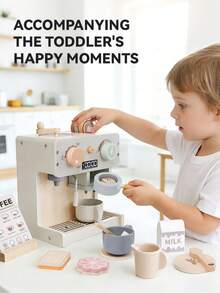 1 Set Danish Style Children's Pretend Play Coffee Machine Toy, Wooden Kitchen Cookware Educational Role Play Gift - Multicolor - View 7