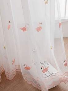 1PC Perforated Lightweight Pink Animal Pattern Embroidered Sheer Curtain, Suitable For Balcony And Window, Sheer Curtain For Matching - Multicolor - View 14