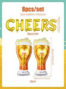 8pcs Beer Theme Aluminum Foil Balloon Set, Includes Beer Balloons And "CHEERS" Balloon Banner, Suitable For Beer Festival Party Decoration, Birthday Party, Holiday Party, Beer Theme Party, Bar Decoration, Munich Oktoberfest Party Supplies - Multicolor - View 2