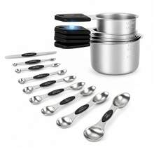 Magnetic Measuring Cups & Spoons Set, 16-Piece Heavy Duty Stainless Steel Measuring Cups & Double-Sided Spoons With Leveler, Nesting Kitchen Measuring Tools Fits In Spice Jars For Cooking & Baking - Silver - View 1