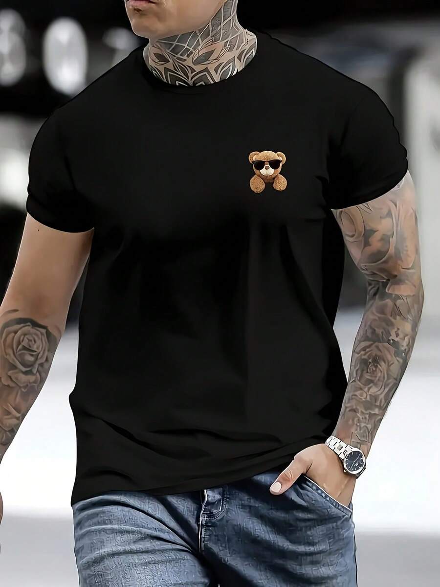 Fashionable Printed T-Shirt For Men - Black - View 1