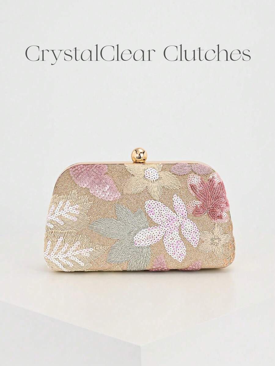 Bolso de mano cruzado elegante y brillante con parches de hojas y flores multicolor, bolso cuadrado mini vintage con cadena, adecuado para fiestas, estudiantes universitarias, mujeres de car - Rosa Fucsia - Ver 1