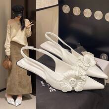 Frühlingsneuheit 2026 Damen Sandalen im koreanischen Stil mit geschlossener Zehenpartie, Spitzenabsätze mit Blumenverzierung, elegante hochabsätzige Pumps - Weiss - Übersicht 3