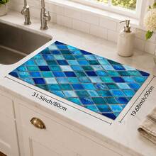 1pc Plaid Pattern Diatomaceous Earth Drying Mat, Non-Slip Heat-Resistant Absorbent Mat, Suitable For Kitchen Countertop, Coffee Machine, Tableware, Home Cafe Bar Party Decor Placemat Gift - Multicolor - View 12