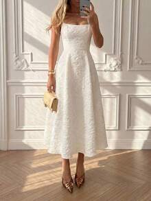 Floreya Vestido Midi Ligero Elegante de Verano unicolor Estilo Francés de Alta Gama Elegante Vestido Ligero Cintura Ceñida Ajuste Delgado Tirantes Fi - Negro - Ver 2