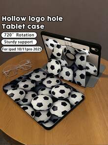 1 Piece: Black And White 3D Soccer Ball Print Acrylic Rotating Stand Case, Suitable For IPad 11 A16/10/9/8, Air 11 2026 (M4), Pro 11 2025, Full-Coverage Shockproof Corner Protection, Supports Automatic Wake/Sleep, Unisex, Suitable For Office/Study/Gift, Multi-Angle Support, Non-Magnetic Protective Case. - Black - View 1