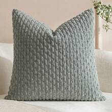 1pc/2pcs Bohemian Striped Pillow Covers (Pillow Inserts Not Included), Soft Plush Corduroy Solid Color Decorative Square Pillow Covers, Suitable For Holidays, Sofa, Bedroom, Bed, All Seasons Use. - Dusty Blue - View 8