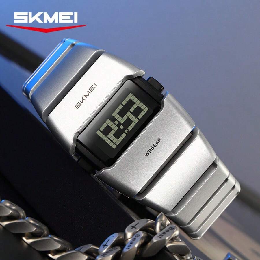 Skmei 2710 Fashion Luxury Men Digital Watch Excel Stainless Steel Band Luminous Calendar Stopwatch Sports Watch