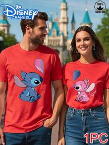 Disney Lilo & Stitch: Stitch And Angel Love Couple T-Shirt ,Family Matching Outfit,Disney Couple Outfits - 紅色1 - 查看 1