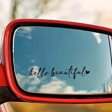 2D Flat Car Stickers, Rearview Mirror Decals, Hello Beautiful Makeup Mirror Stickers, Suitable For Women's Car Windows Stickers, Car Accessory Gifts, Applicable To Car Rearview Mirrors, Water Cups, Mirrors, 2D - A - View 2