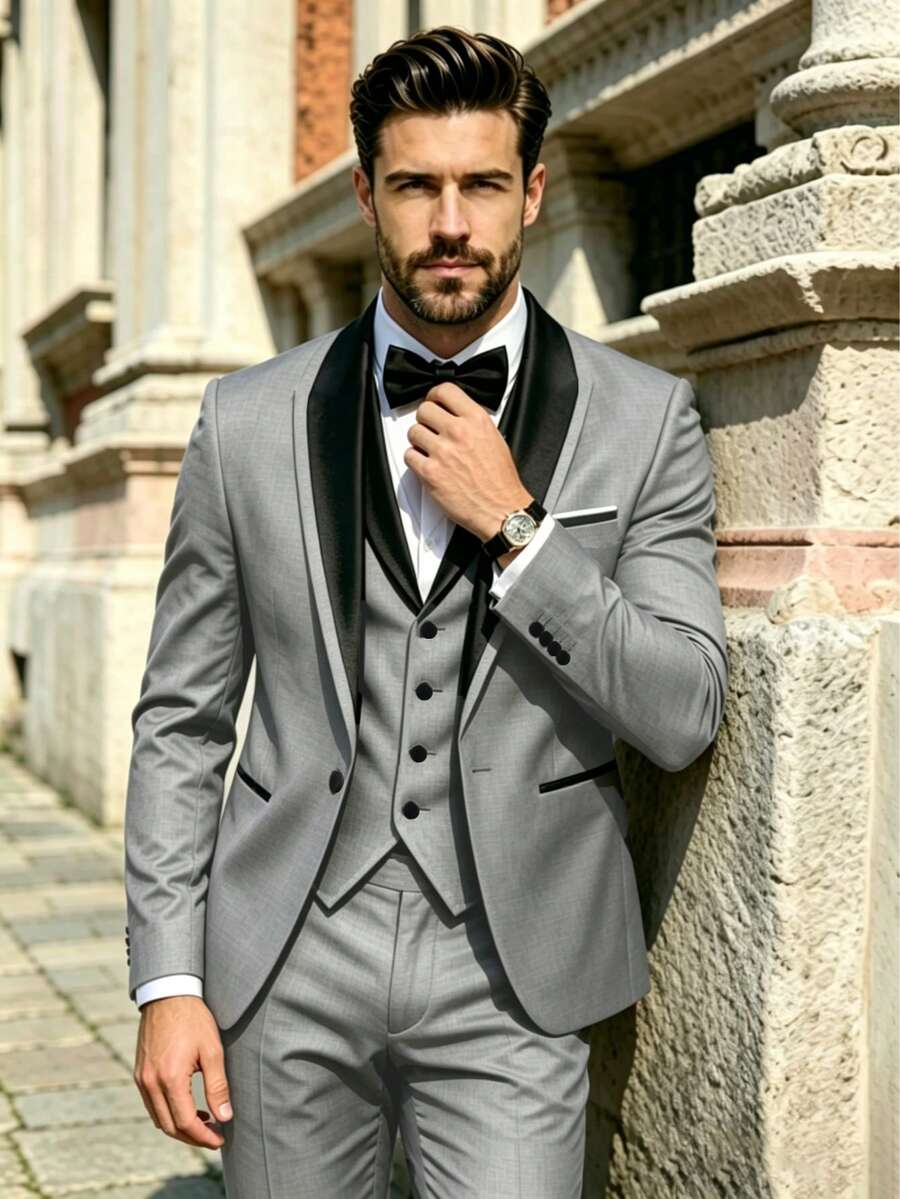 Bộ vest công sở nam cao cấp SuitGent 3 món, màu trơn, trang phục cưới cho chú rể, bộ vest dáng ôm vừa vặn, áo khoác và quần tây, thích hợp cho mùa xuân.