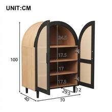Elegant Sideboard/Shoe Cabinet With Rounded Exterior, Openwork Rattan Doors And Three Shelves. - 卡其色 - 查看 6