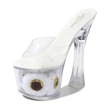 Floral-Filled Platform Sandals - Chic Transparent High-Heel Mules Available In Vibrant Multi-Colors For Summer Vacation & Kawaii Style - Red - View 3