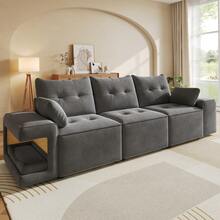Modern 3-Seater Modular Sofa With Wide Armrests, Cloud Model, With Integrated Storage, Upholstered Pet Area And Two Cushions. Ideal For Living Rooms And Apartments. Gray Color. - 灰色 - 查看 2
