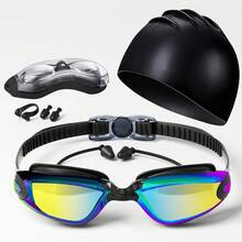 Adult Swimming Full Set: Electroplated Anti-Fog Goggles, Silicone Swim Cap, Nose Clip And Earplugs. Transparent Lenses, Tight Leak-Proof Fit. Soft Silicone Skin-Friendly, Adjustable Strap, Suitable For Comfortable Use In Pools And Open Water. - Multicolor - View 1