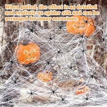 20/100/200g Realistic Imitation Spider Web, Halloween Indoor And Outdoor Terrifying Decoration Props, Halloween Spider Web Decoration, With Fake Spiders, Super Elastic Spider Web, Suitable For Halloween Terrifying Theme Party Decoration - View 8
