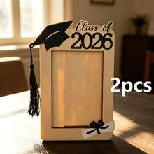 1pc Graduation Season Wooden Photo Frame Ornament, Replaceable Photo Standing Display Rack For Graduates, Desktop Atmosphere Decor - Black - View 7