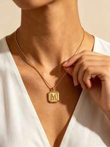 MECYLIFE 1pc Minimalist Fashion Women's 26 Initial Pendant Necklace Stainless Steel Elegant Box Chain 18k Gold 3D Cube Letter Pendant Women's Elegant Necklace Personalized Name Necklace Stainless Steel Box Chain Daily Versatile Jewelry - Yellow Gold - View 9