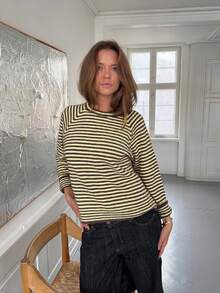 Women's Striped Knit Pullover Sweater, Long Sleeve Regular Length Top, Suitable For Autumn Wear, Medium Stretch Comfortable - Multicolor - View 5