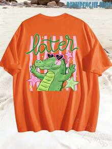 Women's Later Gator Funny Pun Cute Crocodile Casual Oversized Graphic Tee, Last Day Of School, 4th Of July, Vacation, Summer Tops, Teacher Outfits - 黑與白 - 查看 3