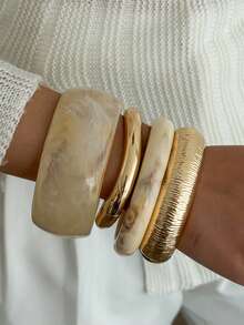 3/1 Stück Vintage elegantes breites Harz-Armband Set für Damen, geeignet für den täglichen Gebrauch, Verabredungen, Urlaub, Partys - Verschiedenfarbig - Übersicht 5
