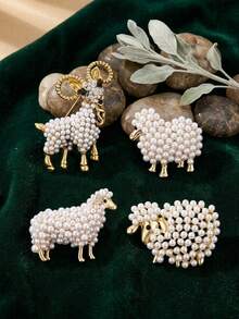 奢華珍珠羊胸針 女款中性動物胸針 休閒派對珠寶飾品 朋友禮物徽章裝飾 - 羊 - 查看 3