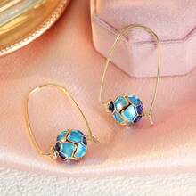 Luxury Enamel Lotus Long Earrings For Women, Deep Blue Glazed 3D Flower, Daily Vacation Party Atmosphere Accessory - Multicolor - View 6