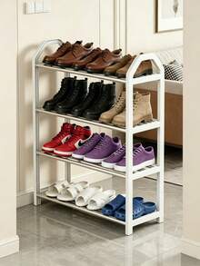 4-Tier White Shoe Rack, Easy Assembly Heavy Duty Metal Shoe Storage Rack, Multi-Functional Large Capacity Storage Shelf, Space-Saving Home Essential Suitable For Entryway, Closet, Hallway, Dorm, Bedroom, Durable Household Shoe Storage - Multicolor - View 5