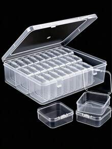 30件多用途透明塑膠收納盒，迷你透明收納盒，包含1個大號附翻蓋收納盒，長方形透明手工用品盒，適合整理耳環、戒指、珠寶配件、手工藝品和小物件，可堆疊收納盒 - 無色 - 查看 1