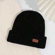 3 piezas / 1 pieza Gorro de punto unisex de unicolor con etiqueta de cuero, versátil y cálido, protección para las orejas, estilo minimalista, etiqueta pequeña, protección contra el frío, estilo japonés, versión coreana, otoño/invierno - Multicolor - Ver 9