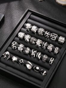 5/10/15/20/40/60pcs Set Stainless Steel Open Ring Assorted Styles Random Box, Including Snake Ring, Geometric Pattern Ring, Star Ring, Cross Ring, Essential For New Year, Valentine's Day Gift, Everyday Wear - Silver - View 5