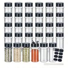 12pcs/16pcs Stoples Bumbu Plastik, 5.6oz (Sekitar 160g) Wadah Bumbu Persegi, Pengocok Garam dan Merica yang Dapat Digunakan Kembali dengan Tutup Kedap Udara, Label dan Pena, Cocok untuk Rempah-rempah, Bumbu, dan Bubuk - Hitam - View 1