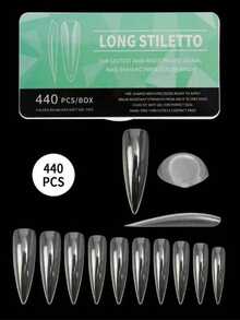 50Pcs Long Stiletto Nail Tips | Ultra-Thin Semi-Frosted Full Cover | Clear Pointed Fake Nails For Press On DIY - 無色 - 查看 2