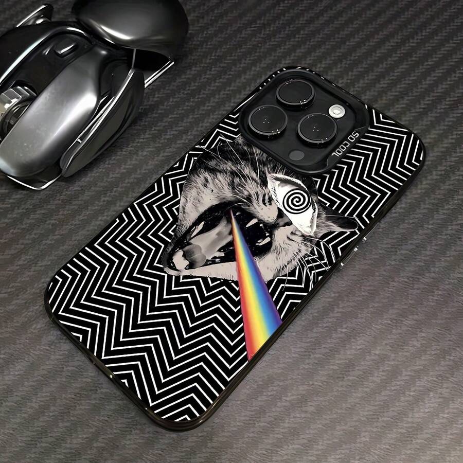 Gato láser blanco y negro psicodélicofunda de teléfono Fundas compatibles con ,Apple,VIVO,OPPO,,, y Honor.Fabricadas en silicona TPU,ofrecen protección contra golpes y caídas. - Negro - Ver 1