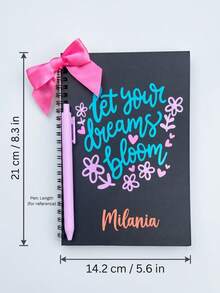 Custom Name Motivational Notebook And Pen Set,Cute Black Notebook And Pen Set With Pink Bow, Custom Name "Let Your Dreams Bloom" Journal,Thoughtful Gift For School - Multicolor - View 6