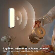 VOLACI 1 pieza Barra de luz LED con sensor de movimiento magnético moderno, luz nocturna recargable por USB con opciones de blanco cálido y blanco frío, tira de luz magnética fácil de instalar, adecuada para armarios, dormitorios, escaleras, caravanas, hoteles, decoración del hogar y talla grande, proporcionando un efecto de iluminación suave - Multicolor - Ver 3