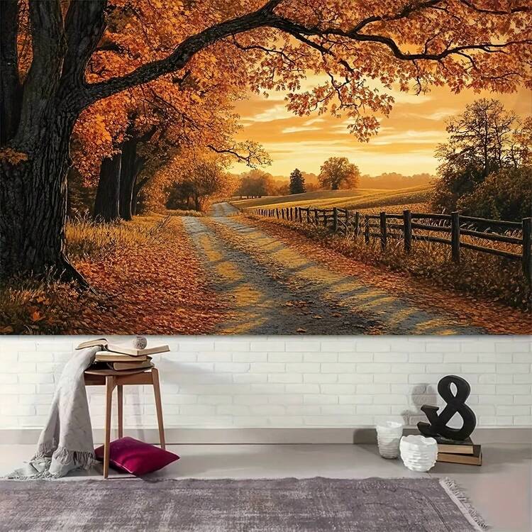 1pc Autumn Forest Road Evening Charm Theme Backdrop, Photography Studio Prop, Suitable For Home, Room And Wall Decoration, As Well As Party Backdrop And Decorative Use - 1 - View 3