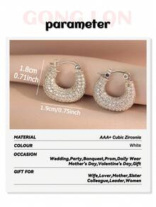 1 paio di orecchini a cerchio a forma di U di lusso completamente incastonati con zirconi cubici scintillanti per donne, ideali per matrimonio, fidanzamento, appuntamento, uso quotidiano e anniversario - Bianco - Visualizzare 3