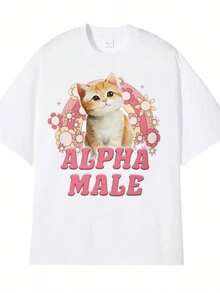 Women's Cotton T-Shirt, Rainbow Kitten Print With Pink Text, Cute Casual Style, White Color - Putih - View 1