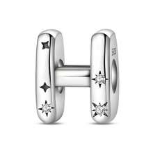 1 pieza Encanto de cuentas de la serie de iniciales estrelladas de estilo cielo estrellado celestial de plata de ley S925 de baja alergia, adecuado para pulsera original, fabricación de joyas DIY para mujeres, regalo de cumpleaños - Blanco - Ver 21