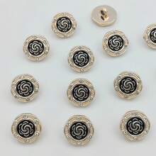 15 Stück/1,8 cm modische personalisierte minimalistische vielseitige runde schwarze & goldene Strass-Kunststoffknöpfe, luxuriöse goldene Blumen-Geometrie-Muster-Knöpfe, europäischer & amerikanischer Stil hochwertig vintage elegant vielseitig Strass-goldrandige Knöpfe, hochwertige DIY-Nähknöpfe - 15 Stück/1,8 cm Vintage-Blumen-Strassknöpfe - Übersicht 2