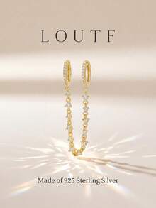 Newsoul 1件闪亮链环立方氧化锆水滴耳环，女士珠宝，派对礼物，925纯银耳钉，独特迷人精致珠宝 - 金黃色 - 查看 4