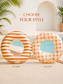 Plaid Flower & Striped Pear Adult Oversized Reclining Thick Life Jacket, Summer Inflatable Arm Floats Made Of PVC Material, Portable Swimming Equipment Inflatable Swim Ring, Unisex Arm Floats For Summer Water Sports, Pool Party, Beach Party, Swimming Pool, Beach, Summer Swim Ring - Multi-colored Swim Rings - View 9