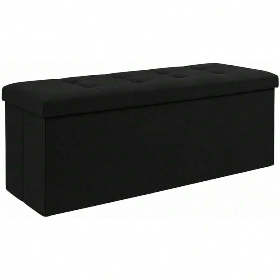 Grey Folding Storage Bench With Lid, Multifunctional Stool For Home & Entryway - Black-110cm - View 1