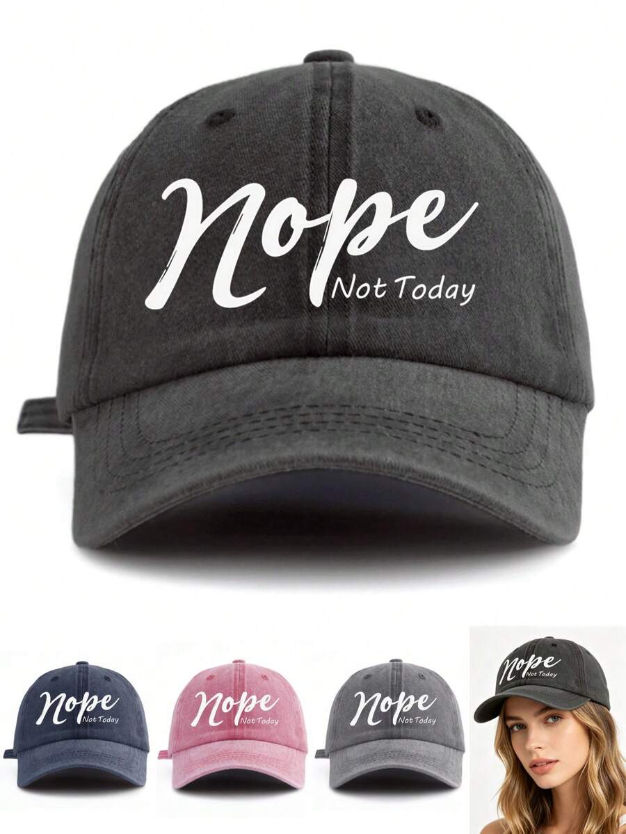 1件復古水洗棒球帽,印有字母口號「Nope」,可調節後背帶,透氣柔軟彎曲帽簷,爸爸帽,防曬帽,中性款,戶外 - 沒有 - 查看 1