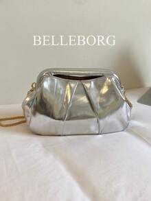 Fashionable Patent Leather Silver Elegant Metal Chain Texture Women's Handbag With Clasp Closure - Silver - View 7
