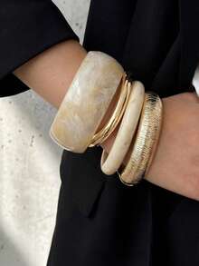 3/1 Stück Vintage elegantes breites Harz-Armband Set für Damen, geeignet für den täglichen Gebrauch, Verabredungen, Urlaub, Partys - Verschiedenfarbig - Übersicht 2